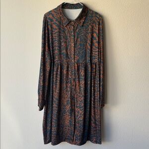 Navy blue dress with Coral 🪸 patterned design 7/8 length sleeves